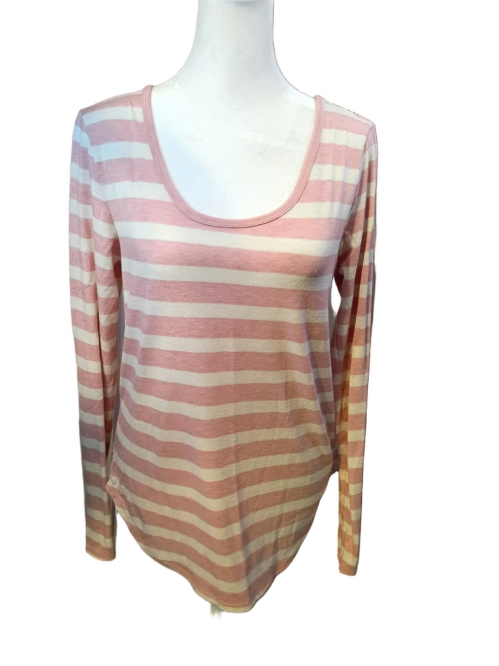 Just Be Dusty Rose Pink Cream Striped Scoop Neck Long Sleeve Top Size Small